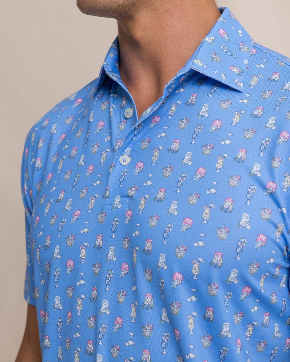 The detail view of the Southern Tide Driver Tropical Drink Printed Polo by Southern Tide - Ocean Channel