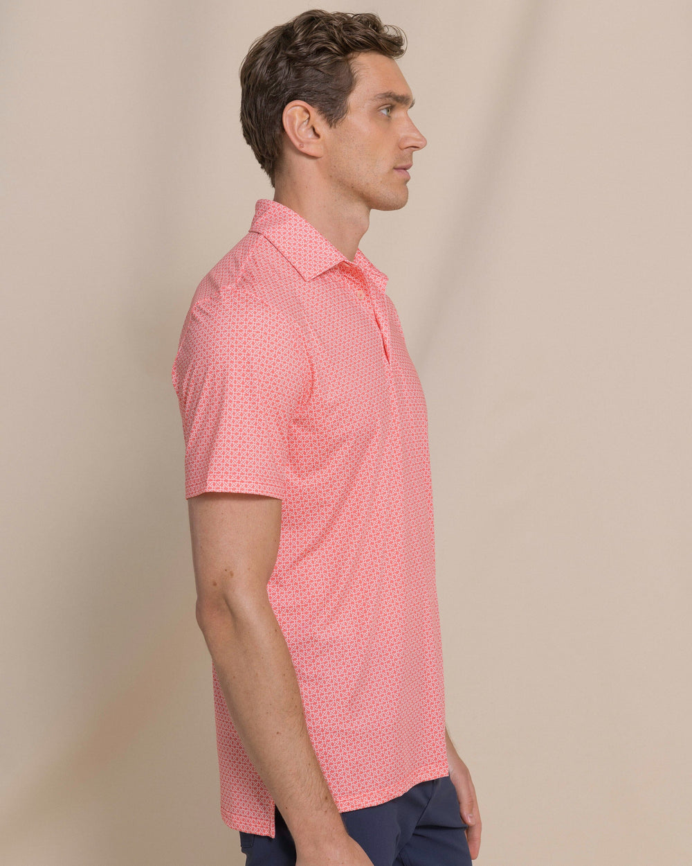 The side view of the Southern Tide Driver Weaving Around Printed Polo by Southern Tide - Coral Beach