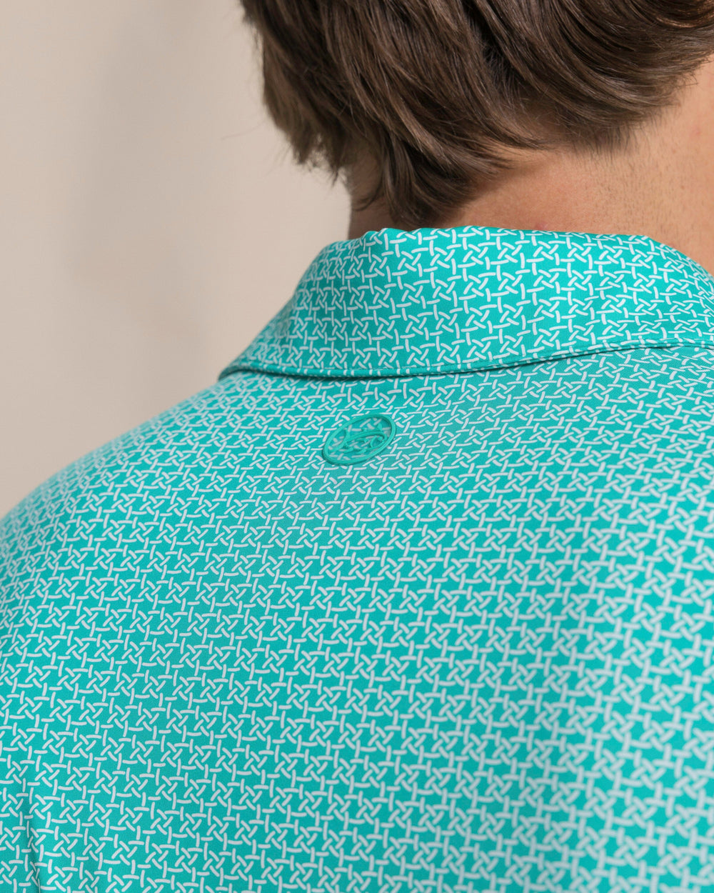 The detail view of the Southern Tide Driver Weaving Around Printed Polo by Southern Tide - Persian Green