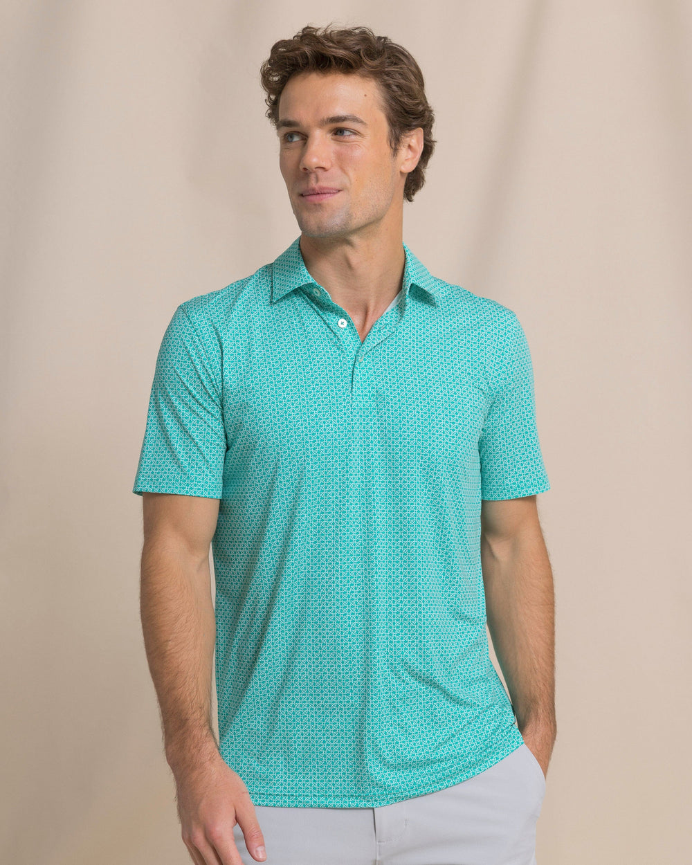 The front view of the Southern Tide Driver Weaving Around Printed Polo by Southern Tide - Persian Green
