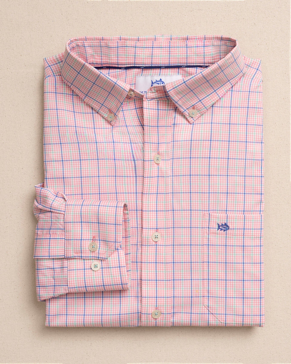 The front view of the Southern Tide Edisto Island Coastal Breeze® Sport Shirt by Southern Tide - Sea Pink