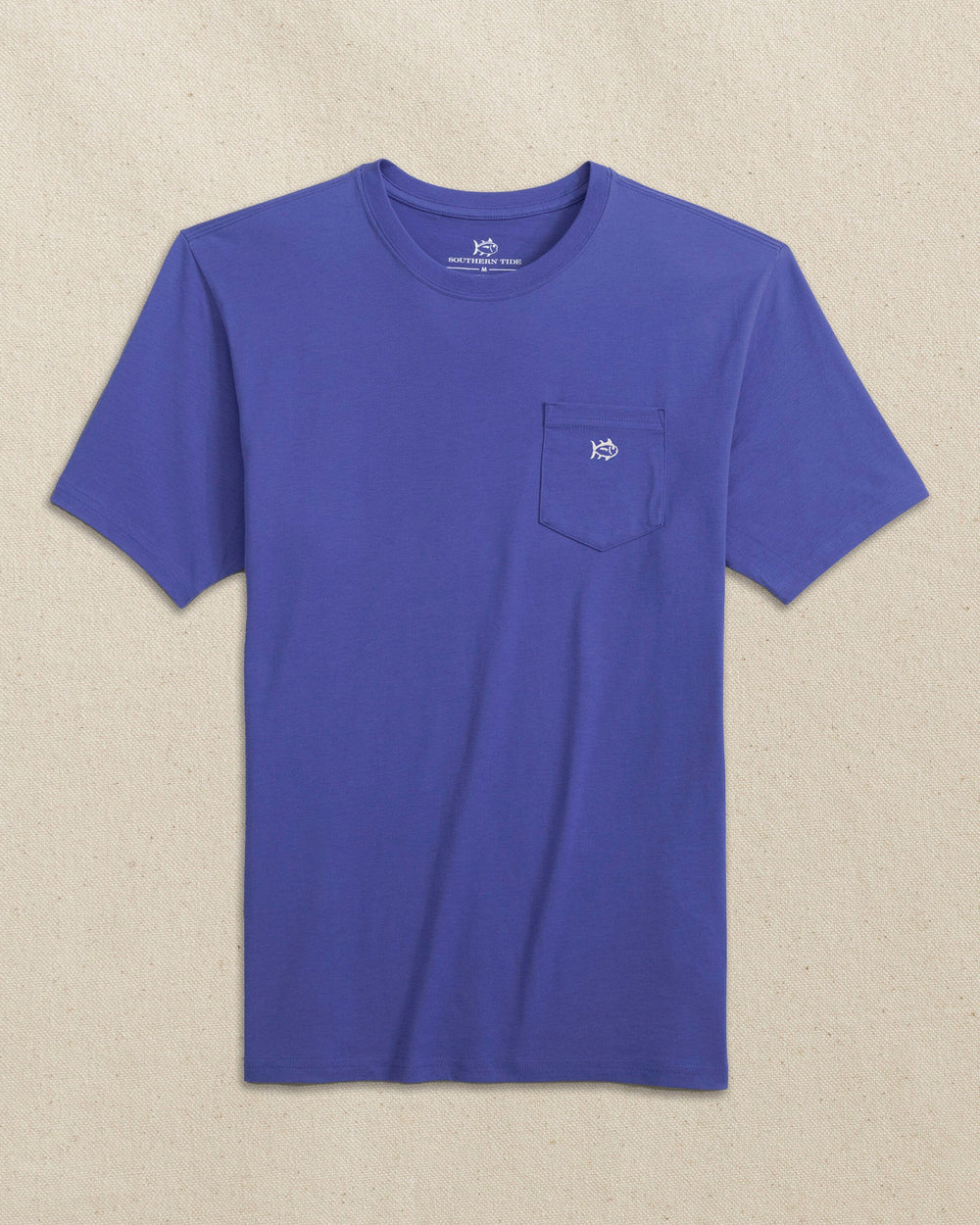 The front view of the Southern Tide Embroidered Skipjack Short Sleeve T-Shirt by Southern Tide - Blue and White