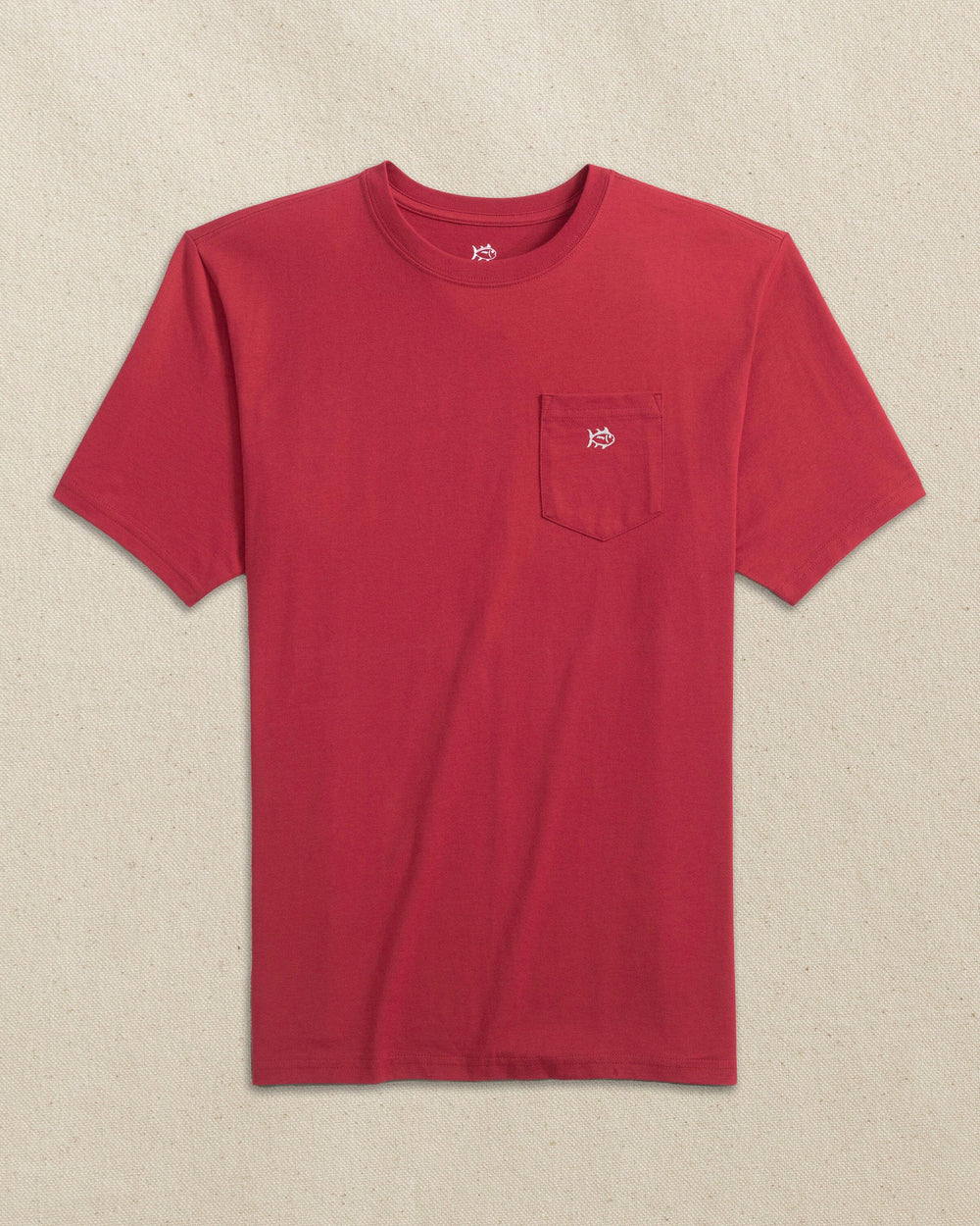 The front view of the Southern Tide Embroidered Skipjack Short Sleeve T-Shirt by Southern Tide - Crimson and White