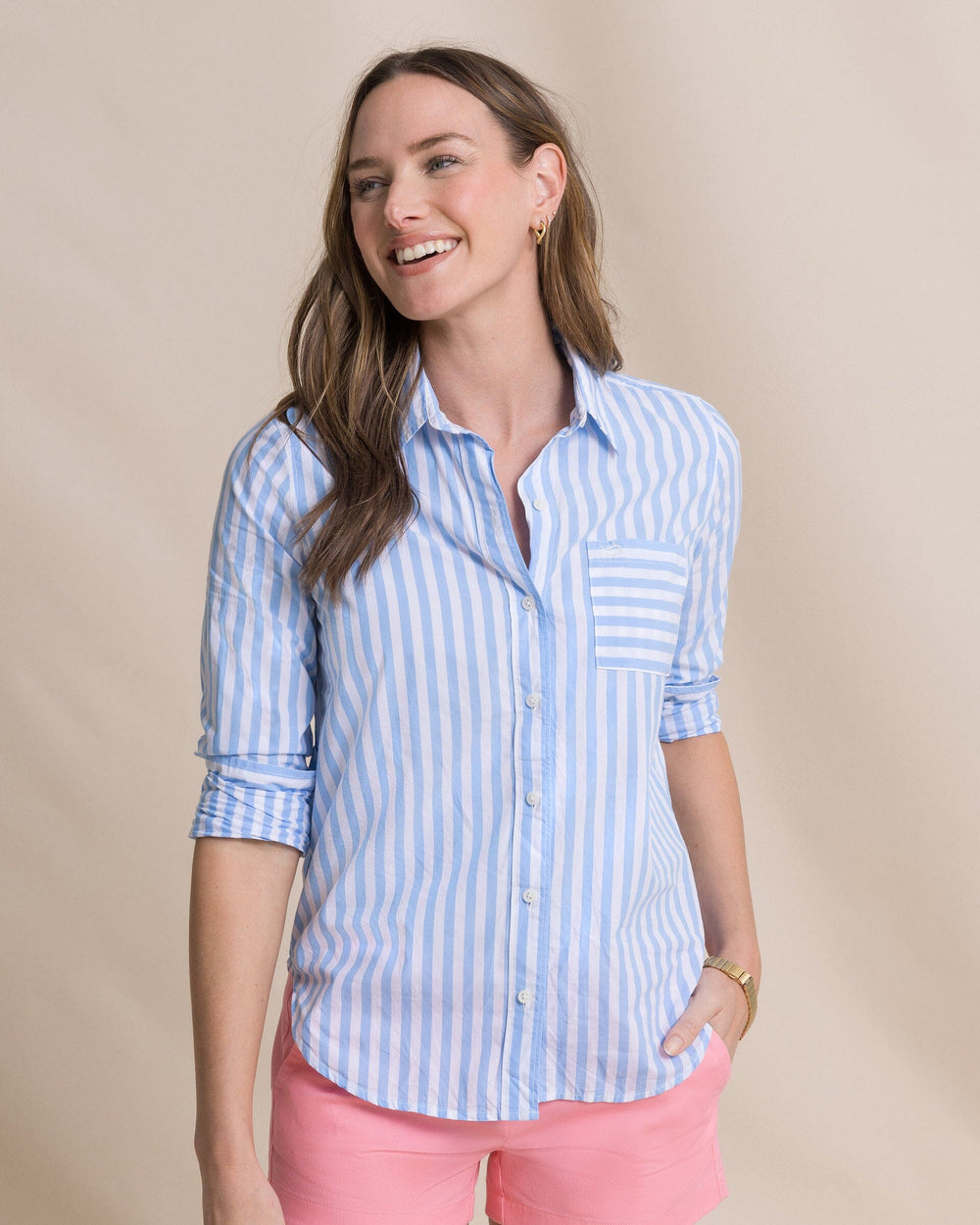 The front view of the Southern Tide Emery Button Front Shirt by Southern Tide - Ocean Channel