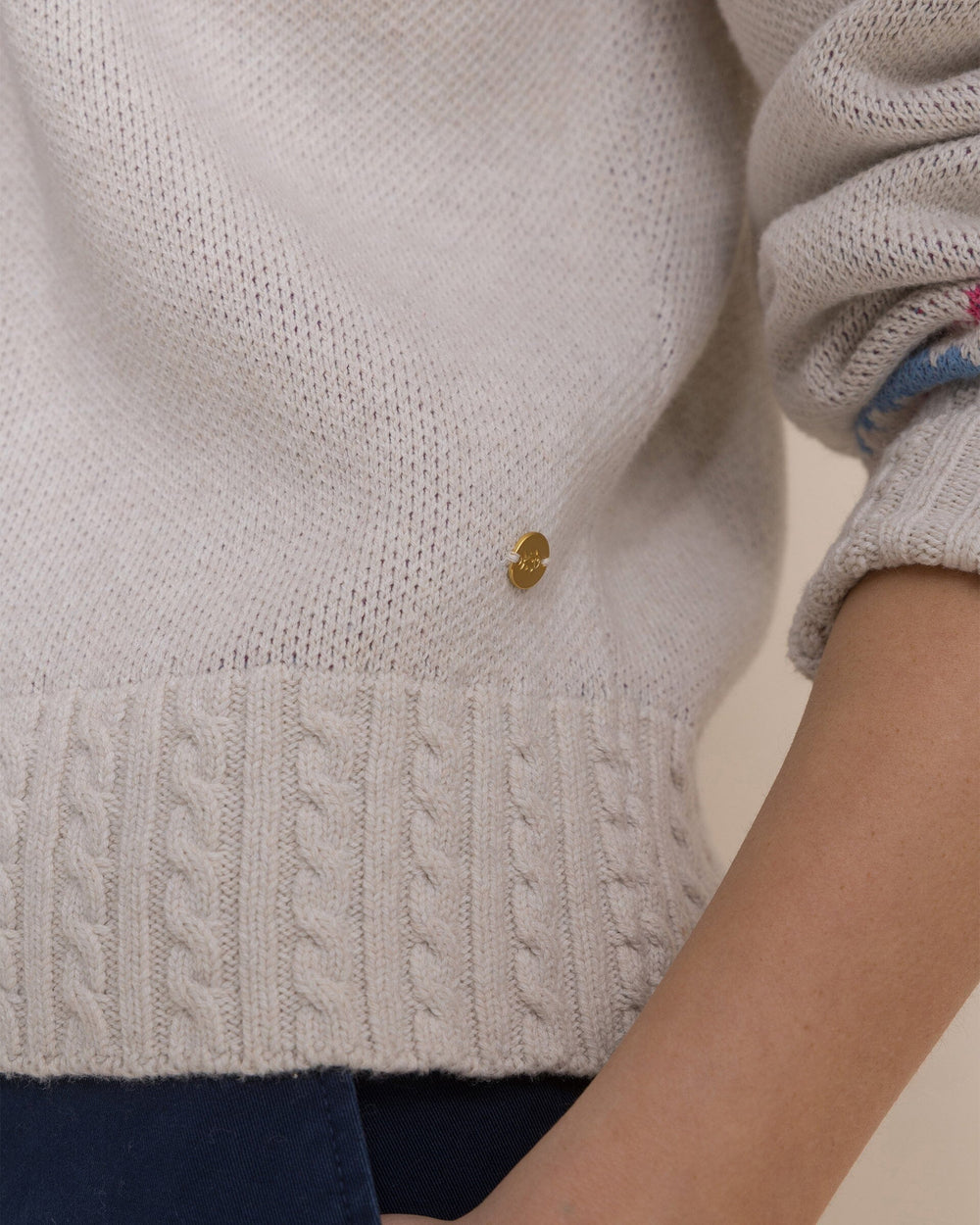 The detail view of the Southern Tide Fair Isle Floral Cardigan by Southern Tide - Star White