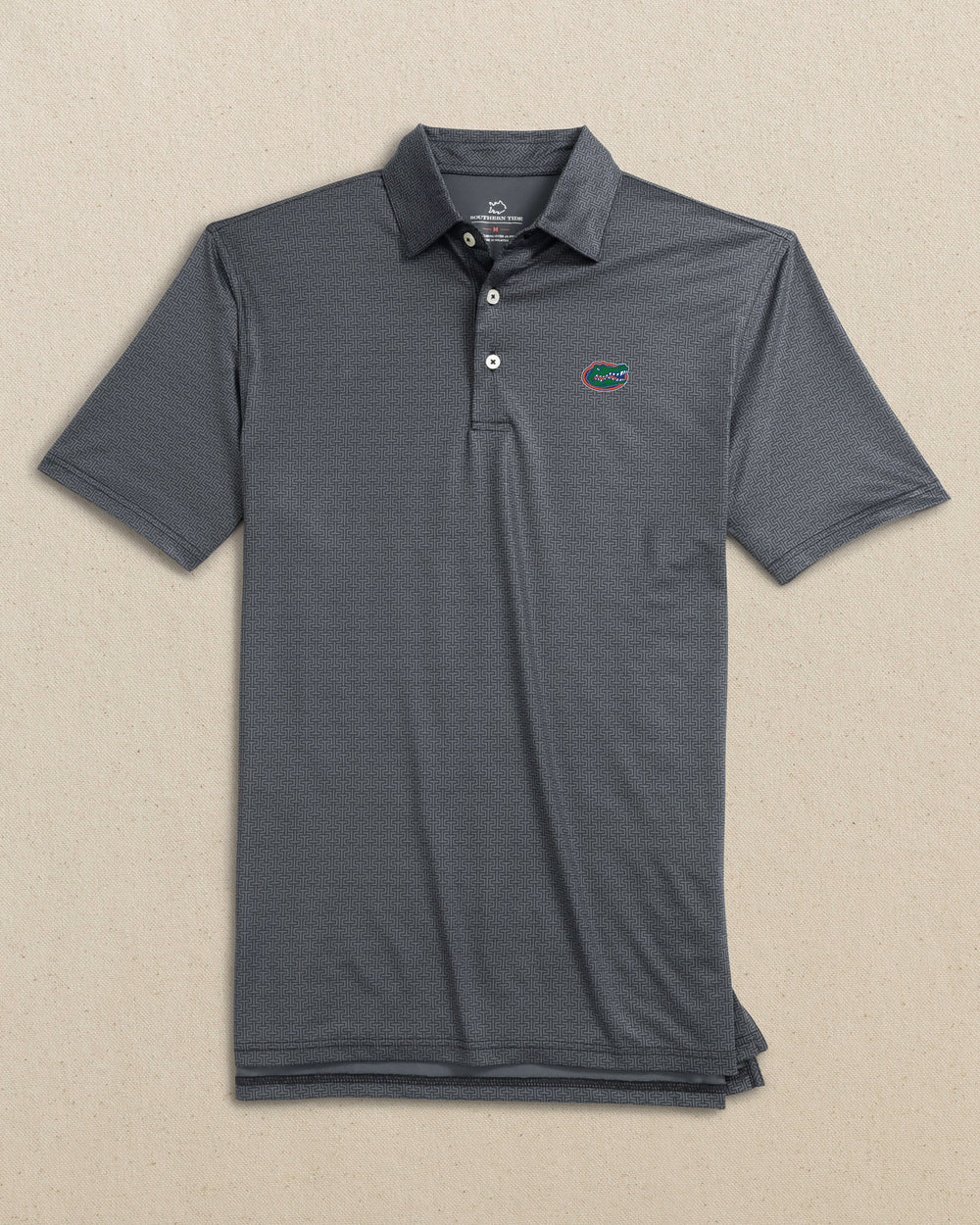 The front view of the Southern Tide Florida Gators Driver ST Geo Printed Polo by Southern Tide - Caviar Black