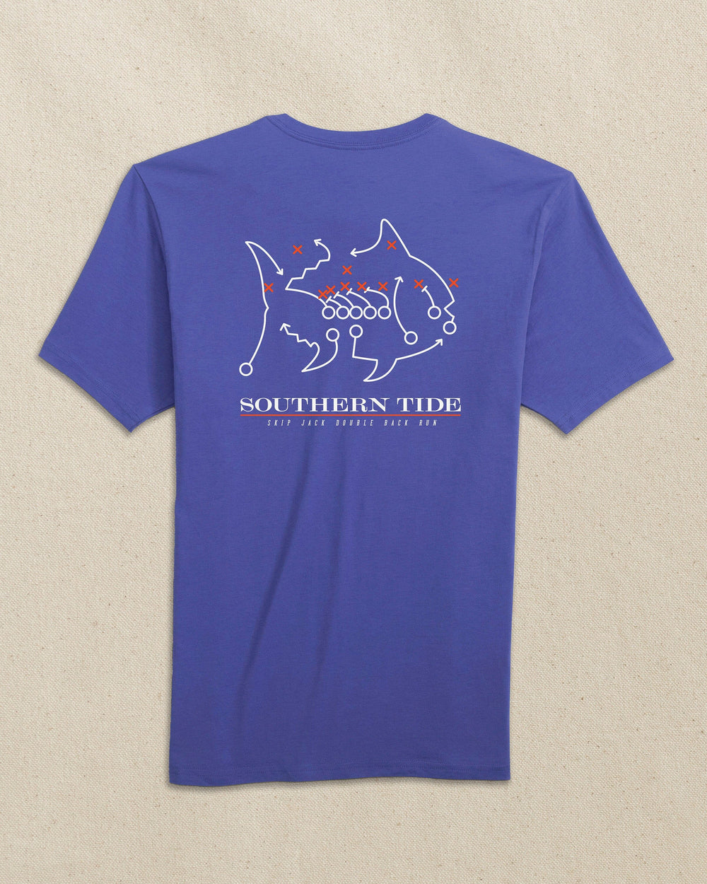 The back view of the Southern Tide Florida Gators Skipjack Play Short Sleeve T-Shirt by Southern Tide - University Blue and Endzone Orange
