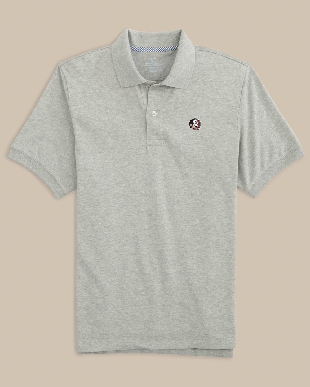 The front view of the FSU Seminoles Skipjack Polo by Southern Tide - Heather Grey