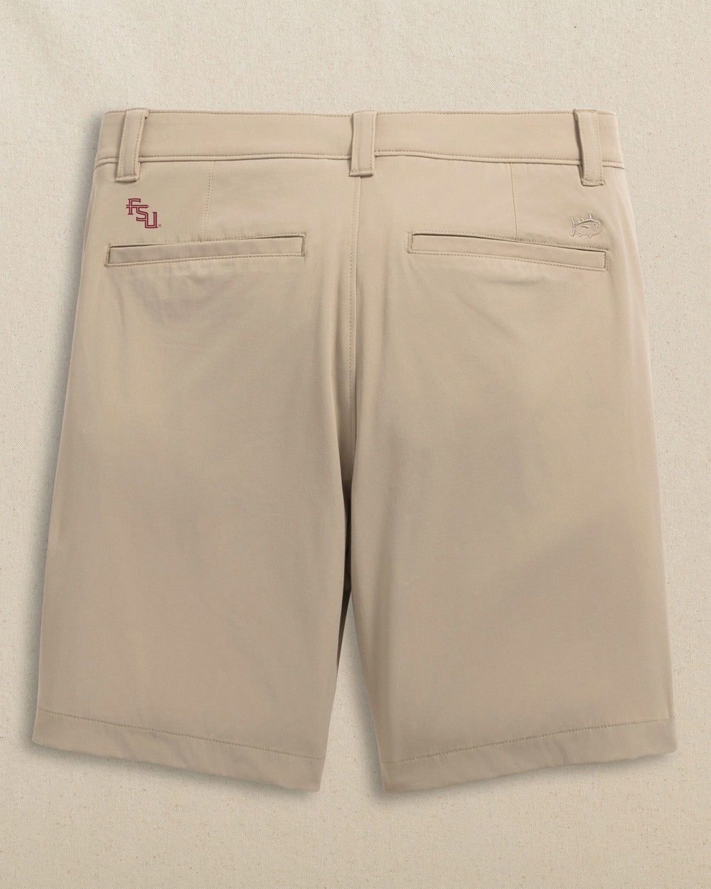 The back view of the Southern Tide FSU Seminoles Birdie 8" Coastal Breeze® Performance Short by Southern Tide - Sandstone Khaki