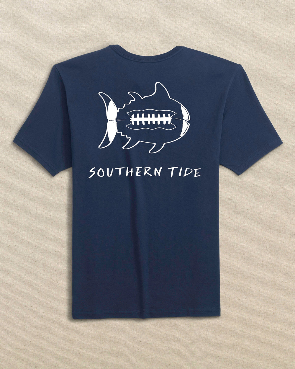 The back view of the Southern Tide Gameday Football Short Sleeve T-Shirt by Southern Tide - Navy and White