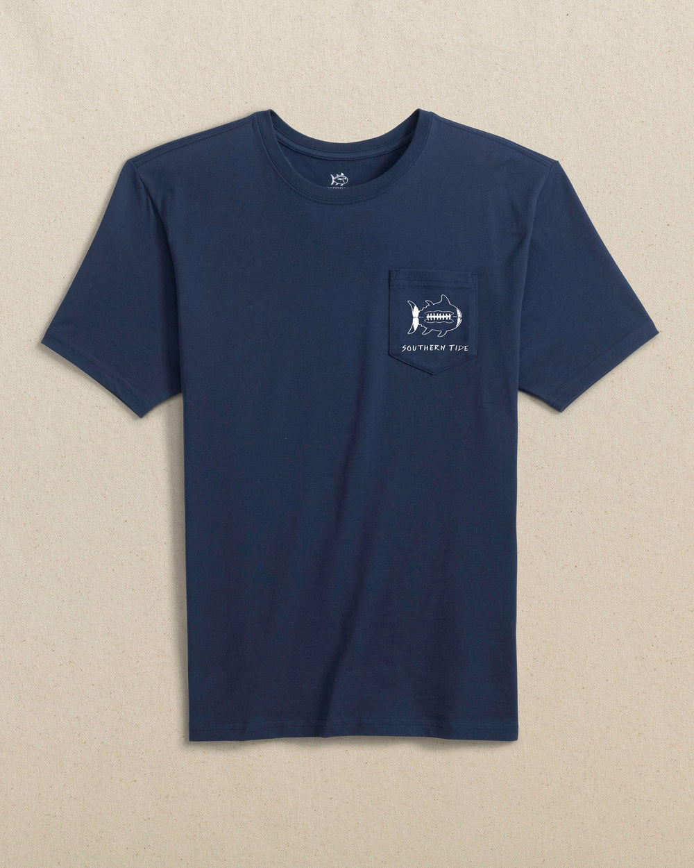 The front view of the Southern Tide Gameday Football Short Sleeve T-Shirt by Southern Tide - Navy and White