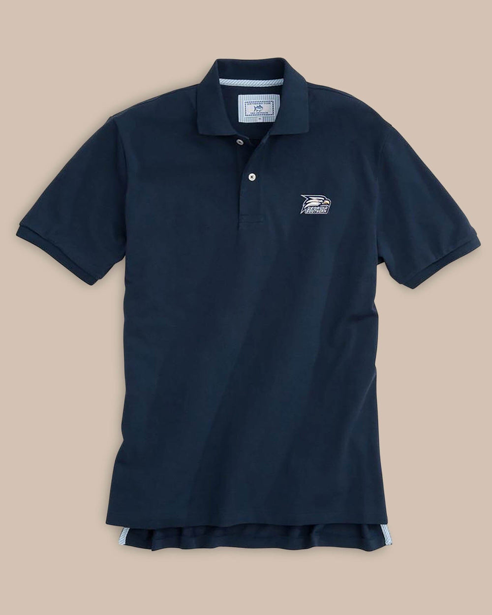 The front view of the Georgia Southern Pique Polo Shirt by Southern Tide - Navy