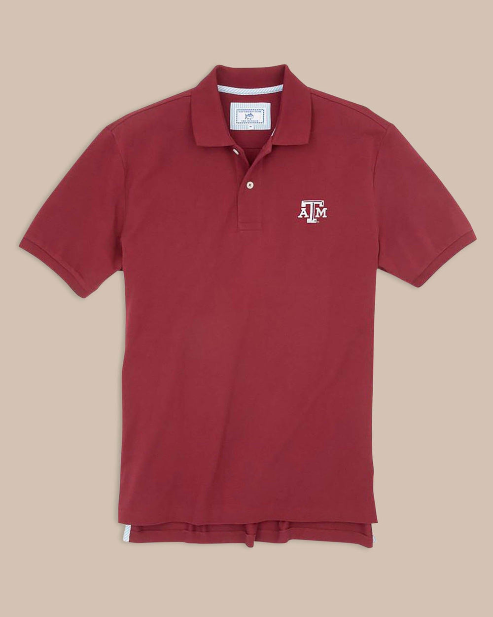 The front view of the Texas A&M Aggies Pique Polo Shirt by Southern Tide - Chianti