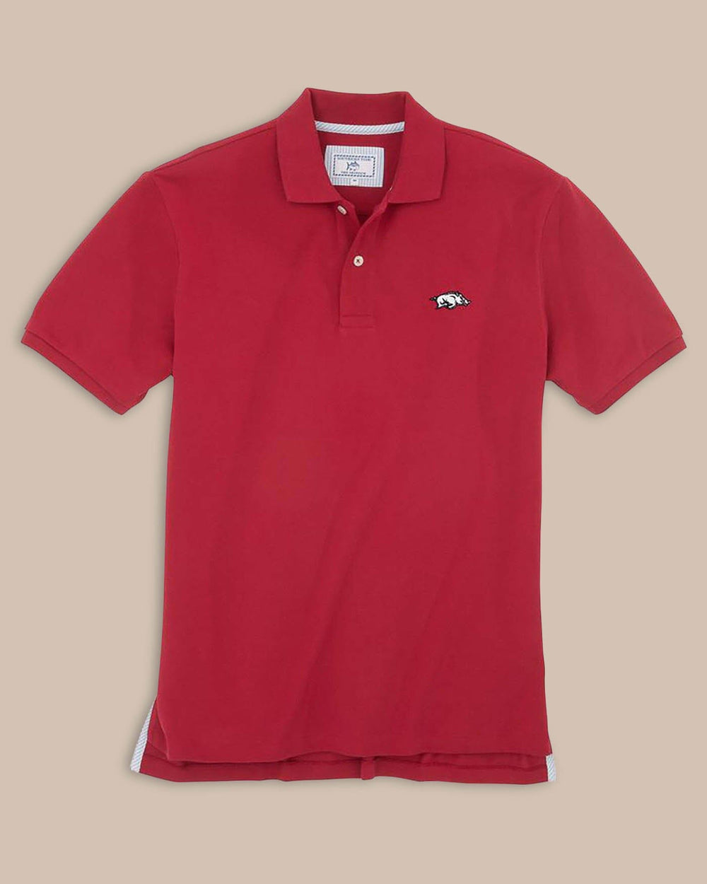 The front view of the Arkansas Razorbacks Pique Polo Shirt by Southern Tide - Crimson