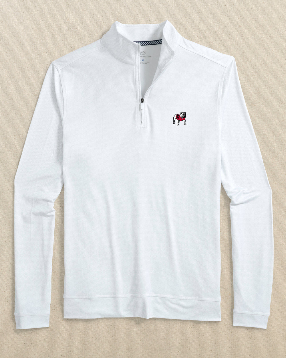 The front view of the Southern Tide Georgia Bulldogs Cruiser ST Geo Printed Quarter Zip by Southern Tide - Classic White