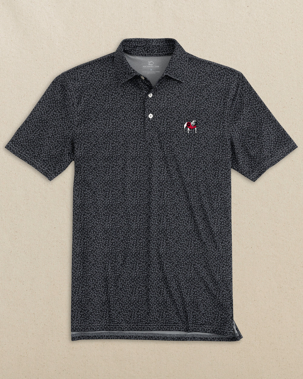 The front view of the Southern Tide Georgia Bulldogs Driver Gameplay Polo by Southern Tide - Black