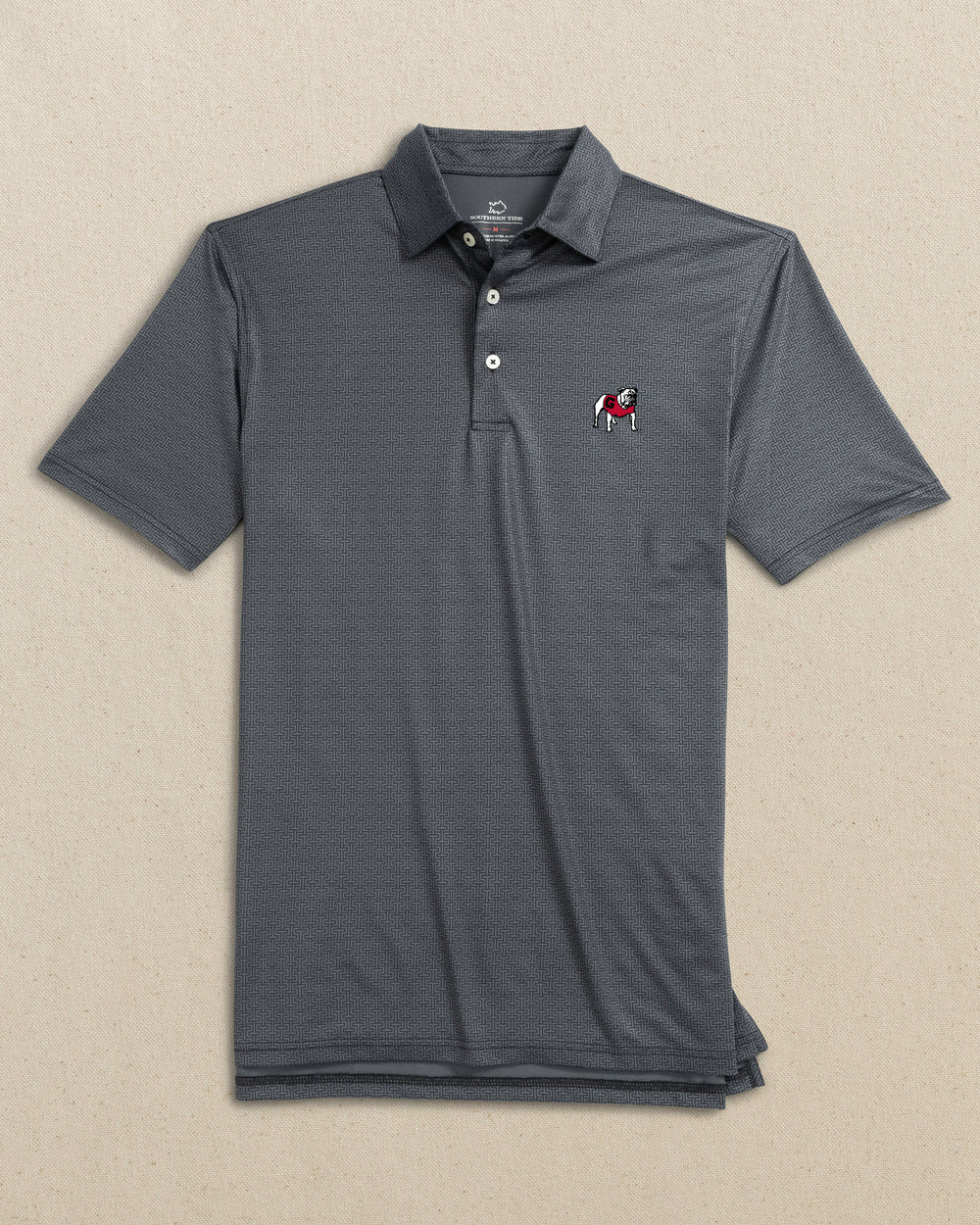 The front view of the Southern Tide Georgia Bulldogs Driver ST Geo Printed Polo by Southern Tide - Caviar Black