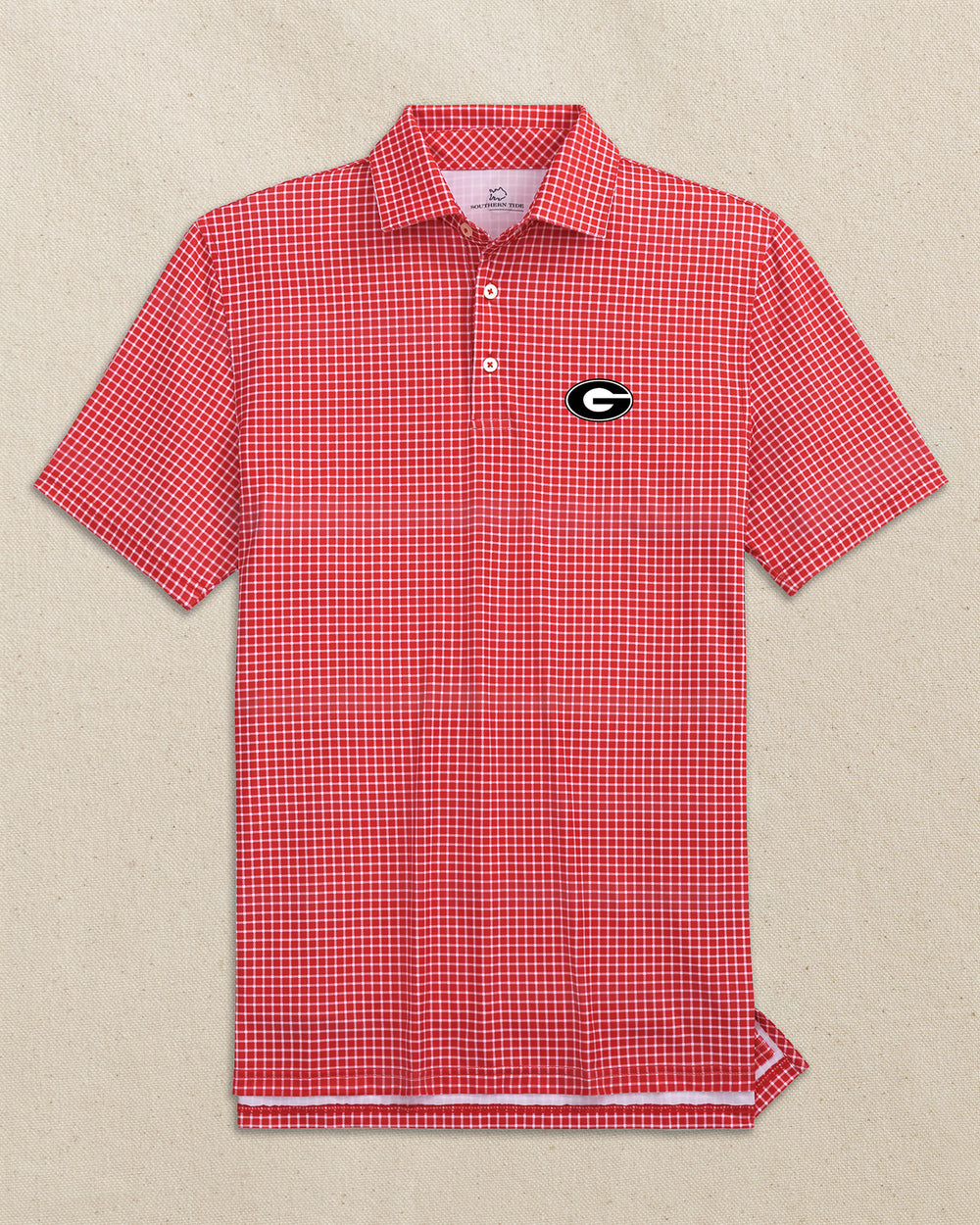 Georgia Bulldogs Oval G Driver Dunes Edge Plaid Polo C_Polo Shirts Southern Tide 