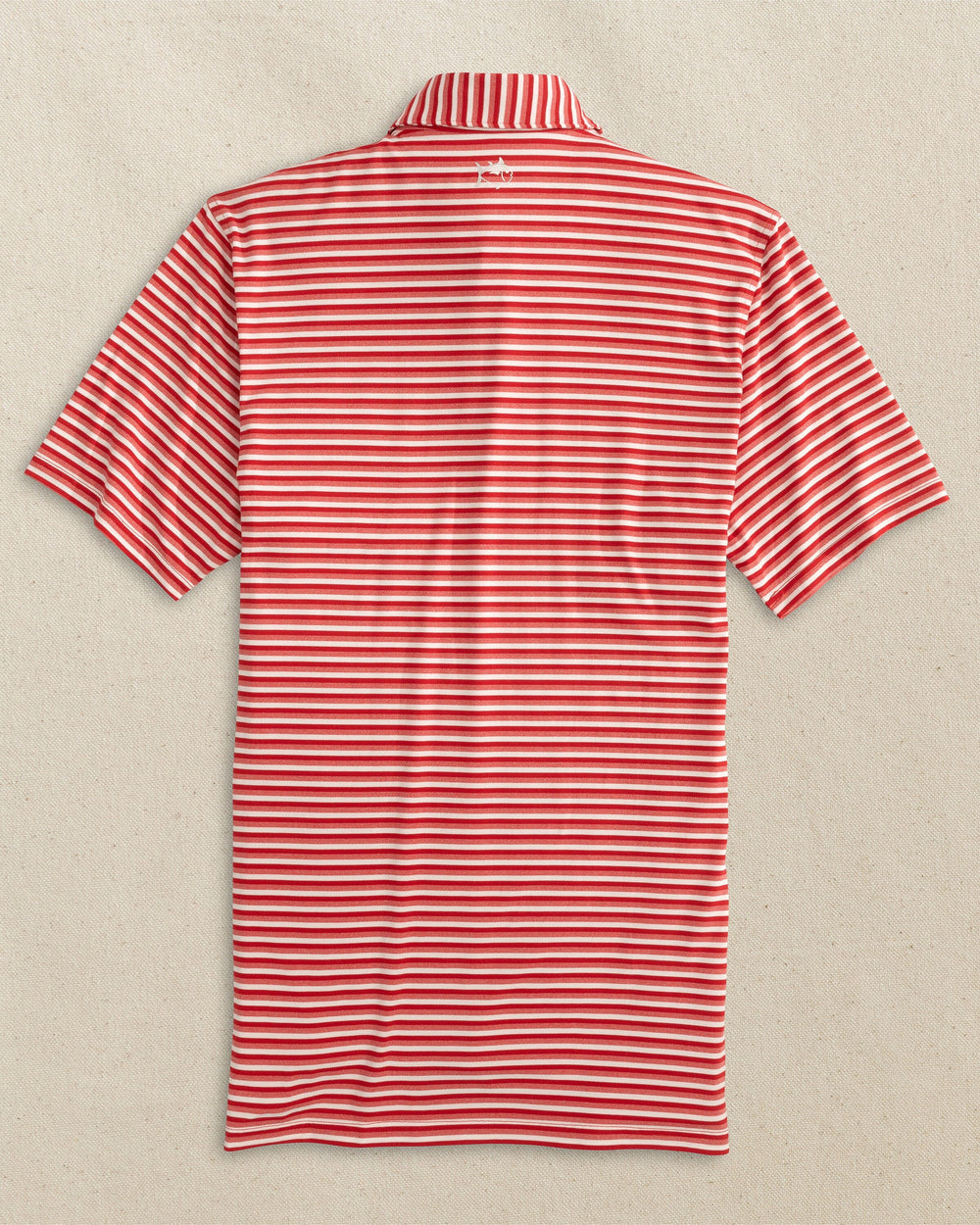 The back view of the Southern Tide Georgia Bulldogs Oval G Heather Stripe Polo by Southern Tide - Varsity Red