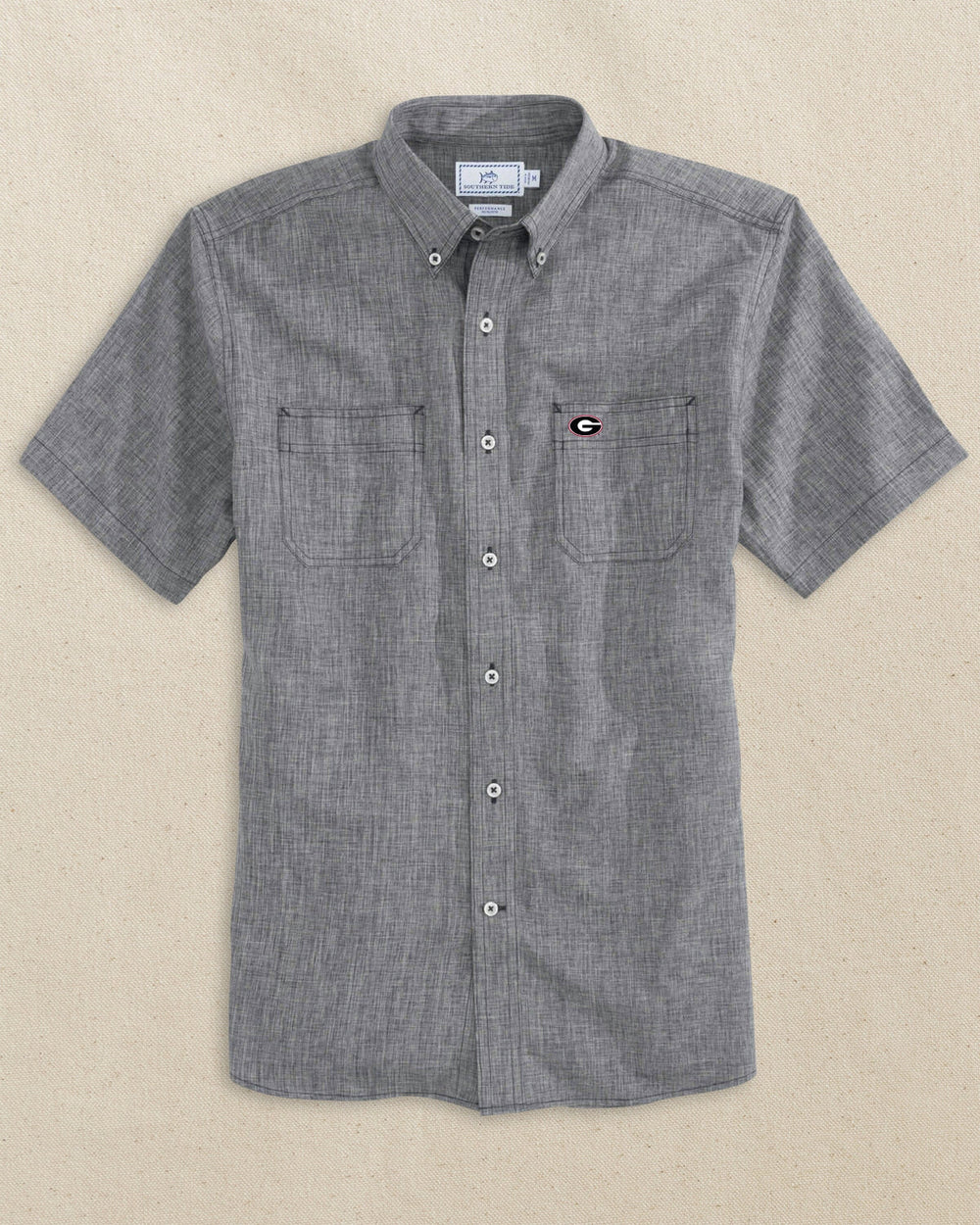Georgia Bulldogs Oval G Short Sleeve Button Down Dock Shirt C_Sportshirts Southern Tide 