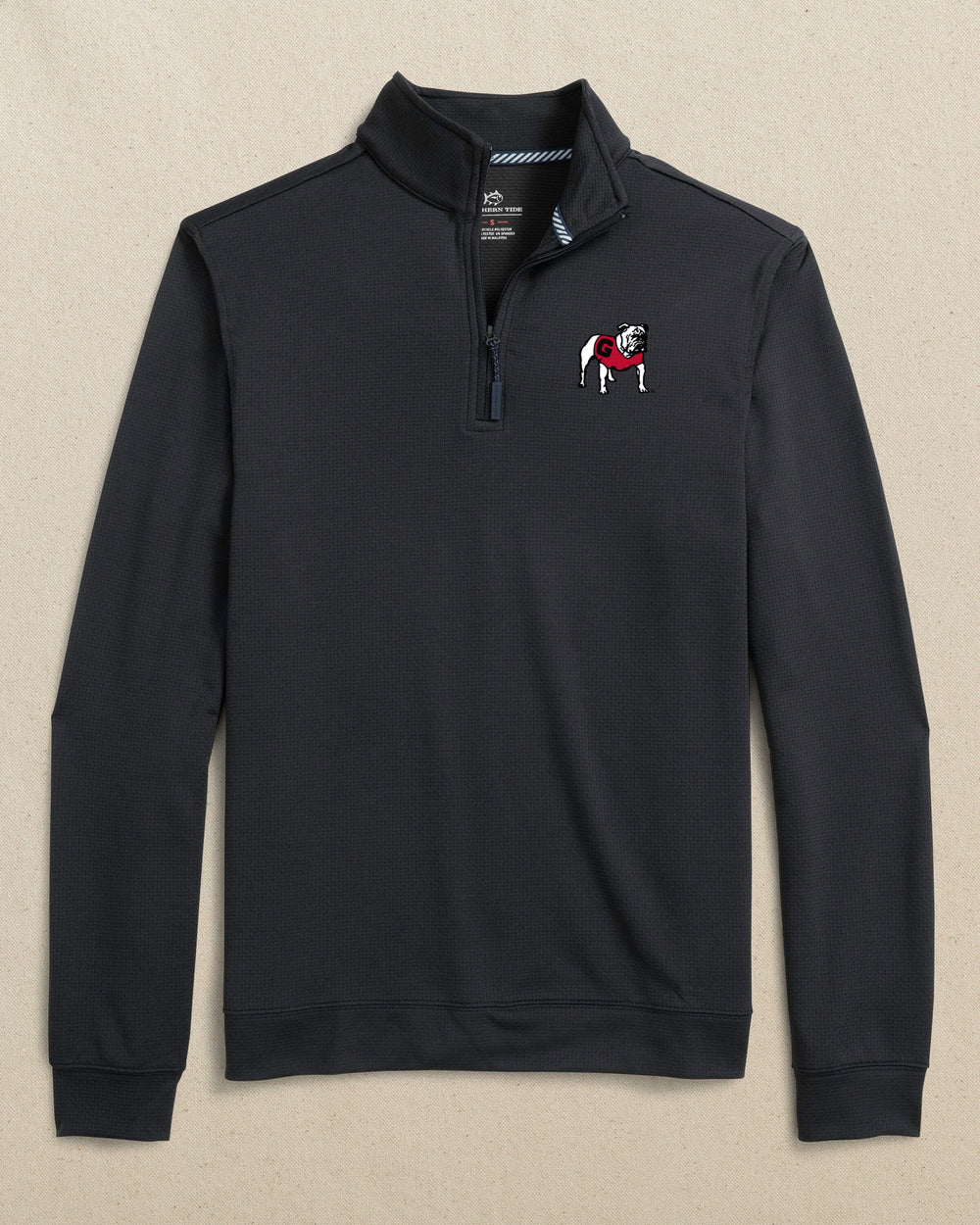 The front view of the Southern Tide Georgia Bulldogs Schooner Quarter Zip by Southern Tide - Caviar Black