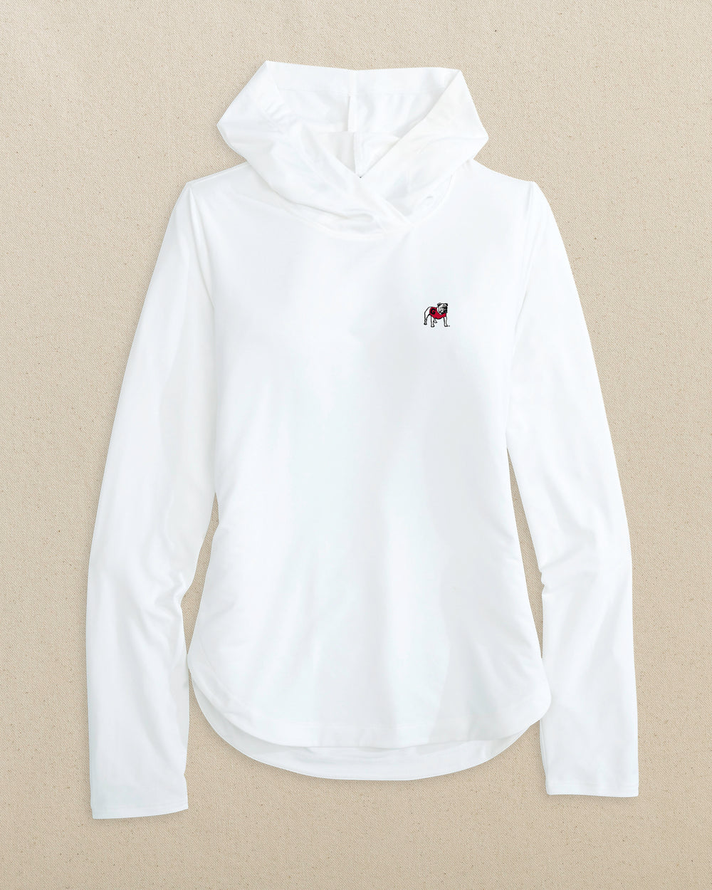 The front view of the Southern Tide Georgia Bulldogs Women's Linley brrr°®-illiant Hoodie by Southern Tide - Classic White