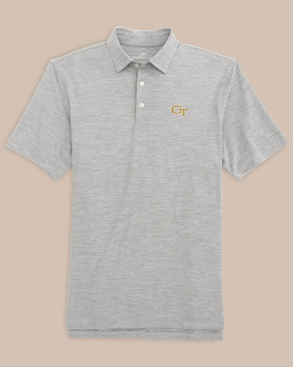 The front view of the Southern Tide Georgia Tech Driver Spacedye Polo by Southern Tide - Slate Grey