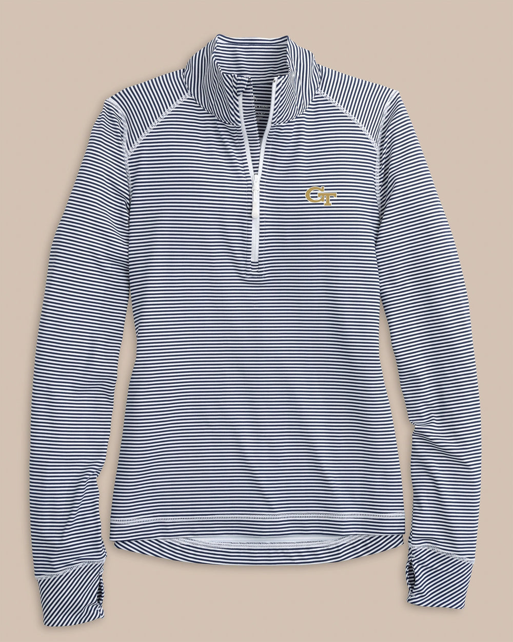 Georgia Tech Women's Striped Runaround Quarter Zip C_Outerwear Southern Tide 