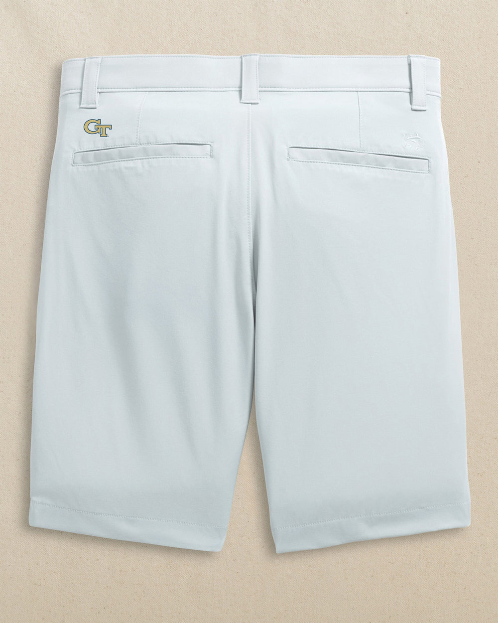 The back view of the Southern Tide Georgia Tech Yellow Jackets Birdie 8" Coastal Breeze® Performance Short by Southern Tide - Seagull Grey