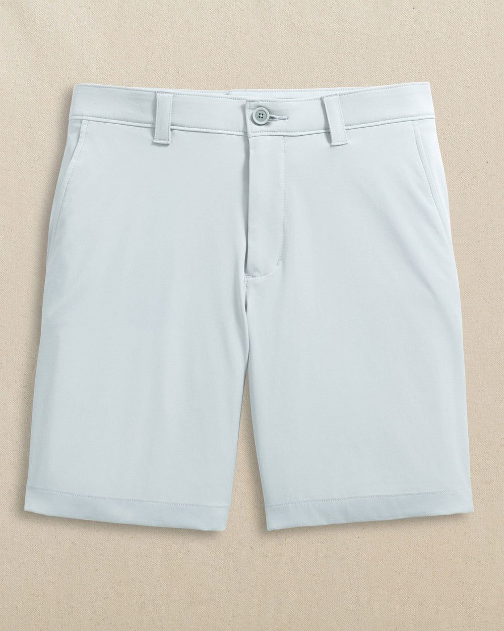 The front view of the Southern Tide Georgia Tech Yellow Jackets Birdie 8" Coastal Breeze® Performance Short by Southern Tide - Seagull Grey