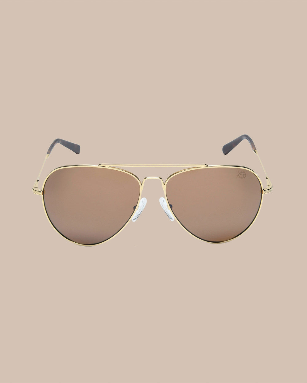 The front view of the Southern Tide Greenville Aviator by Southern Tide - Yellow Gold Frame with Desert Sand Lens