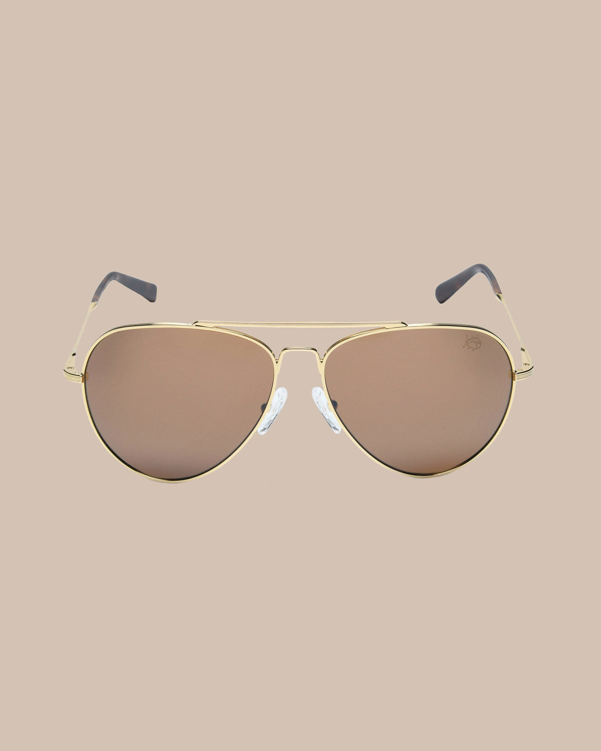 The front view of the Southern Tide Greenville Aviator by Southern Tide - Yellow Gold Frame with Desert Sand Lens