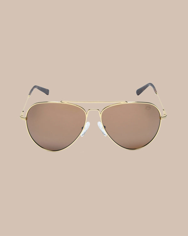 The front view of the Southern Tide Greenville Aviator by Southern Tide - Yellow Gold Frame with Desert Sand Lens