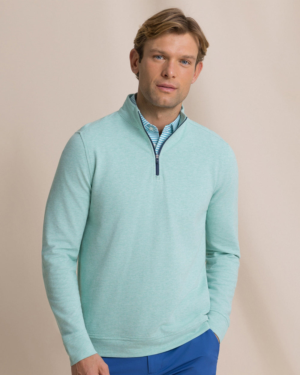 The front view of the Southern Tide Gulf View Heather Quarter Zip by Southern Tide - Heather Gulf Shores