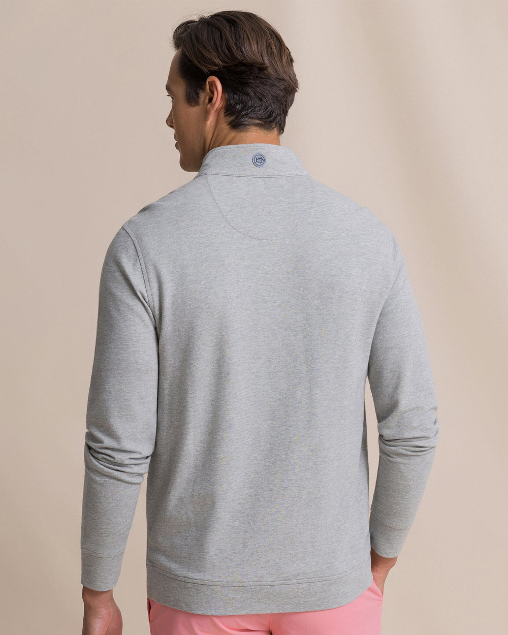 The back view of the Southern Tide Gulf View Heather Quarter Zip by Southern Tide - Heather Steel
