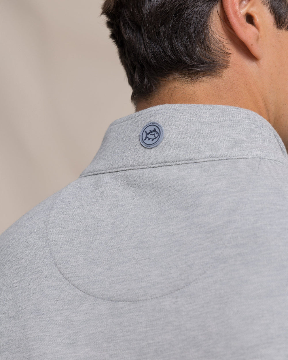 The detail view of the Southern Tide Gulf View Heather Quarter Zip by Southern Tide - Heather Steel
