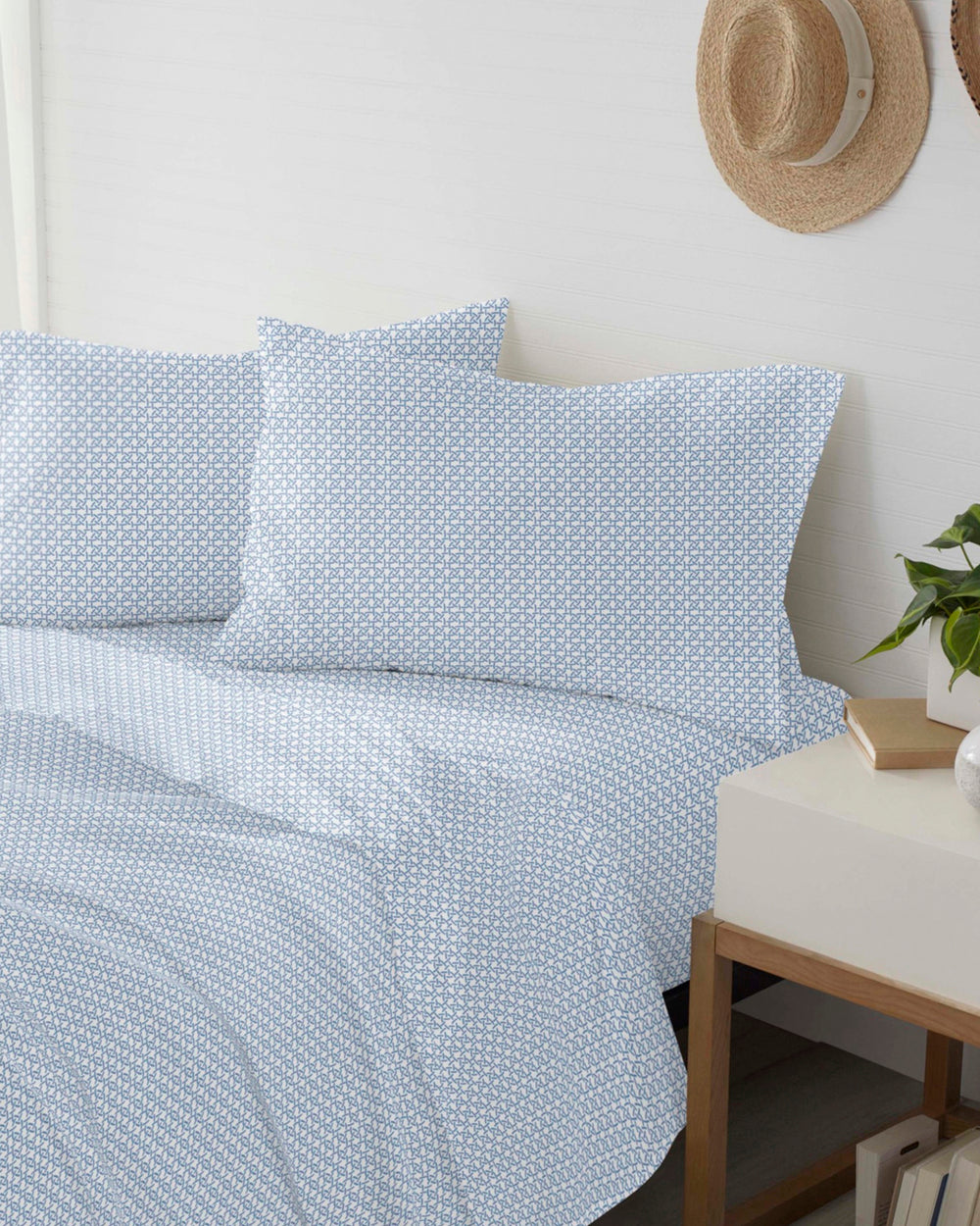 The side view of the Southern Tide Hampstead Sheet Set by Southern Tide - Blue