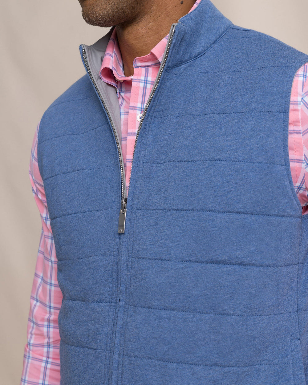 The detail view of the Southern Tide Harbor Reversible Vest by Southern Tide - Steel