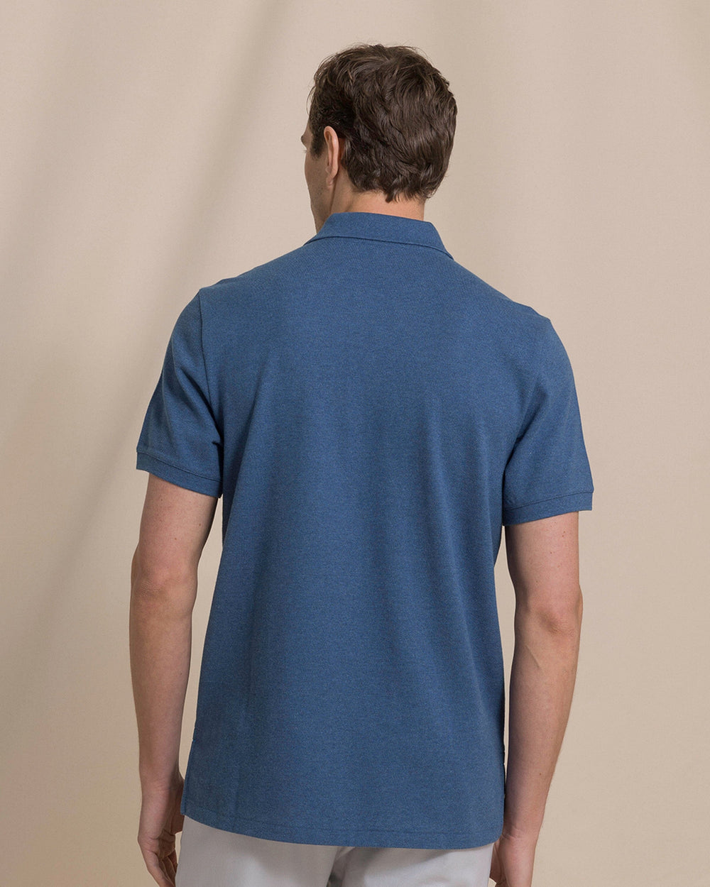 The back view of the Southern Tide Heather Skipjack Polo by Southern Tide - Heather Nautical Blue