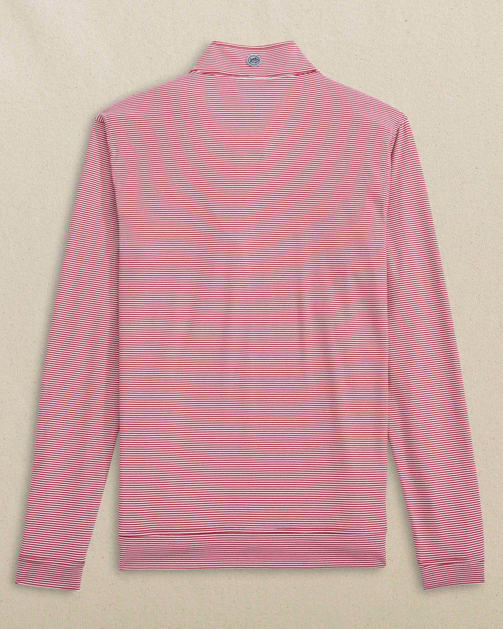 The back view of the Southern Tide Indiana Hoosiers Cruiser Micro-Stripe Quarter Zip by Southern Tide - Heather Crimson