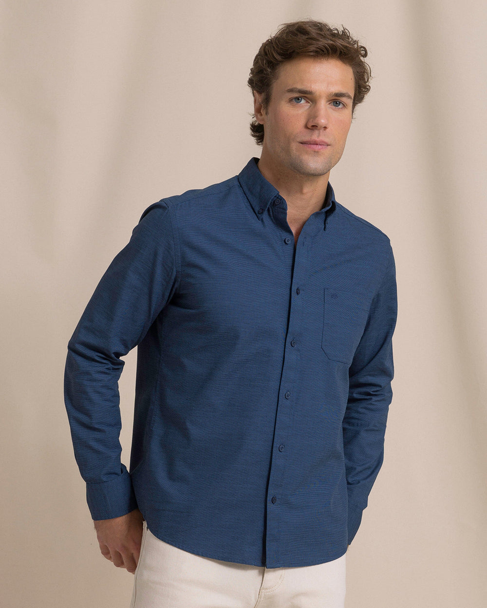 The front view of the Southern Tide Indigo Isle Sport Shirt by Southern Tide - Indigo