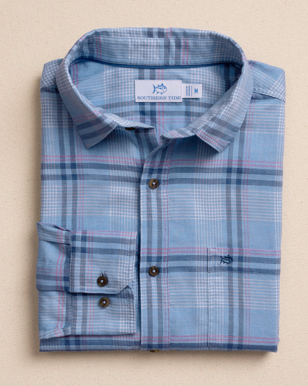 The front view of the Southern Tide Island Breeze Heather Brushed Twill Sport Shirt by Southern Tide - Heather Ocean Channel