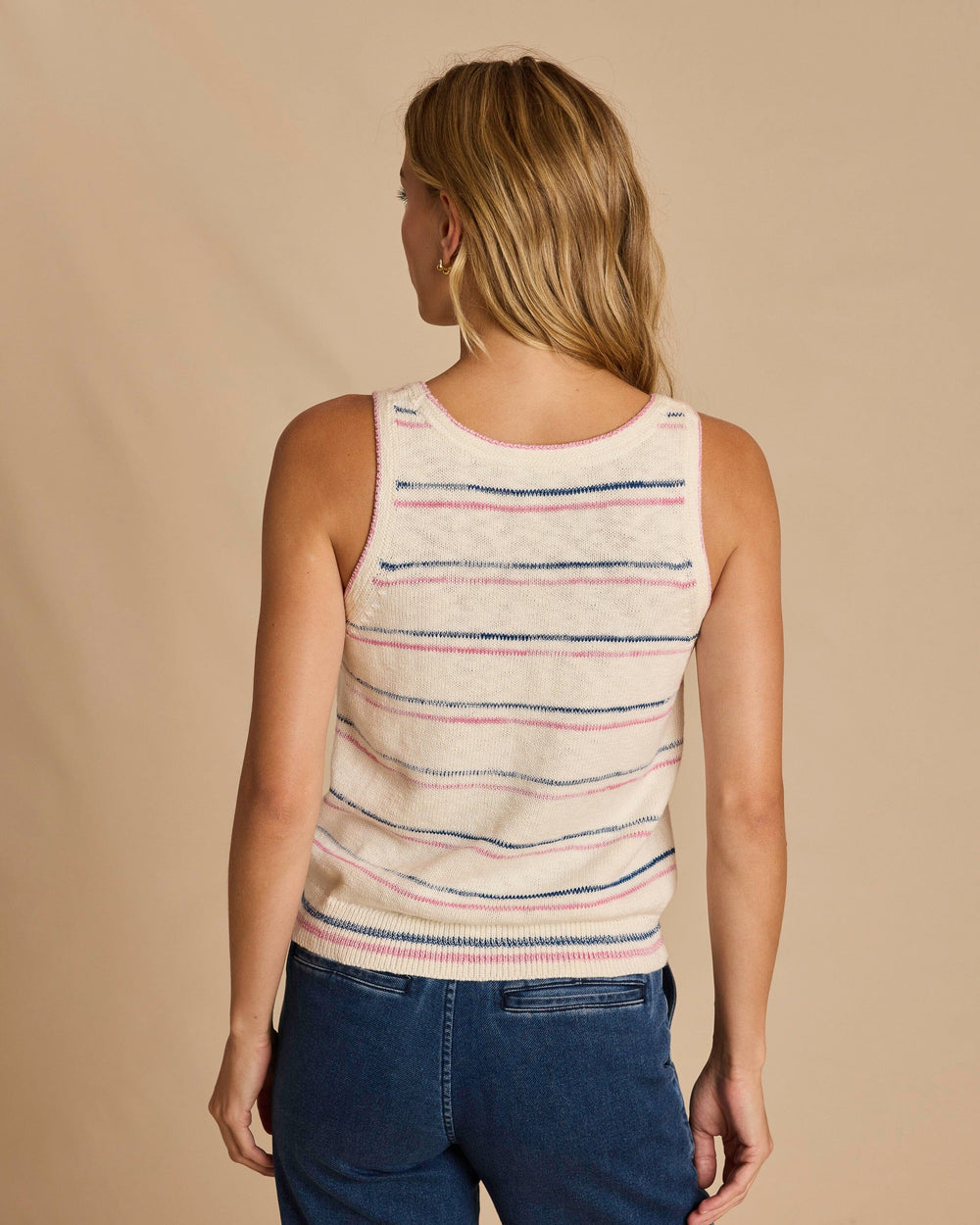 The back view of the Southern Tide Ivana Contrast Stripe Sweater Tank by Southern Tide - Star White