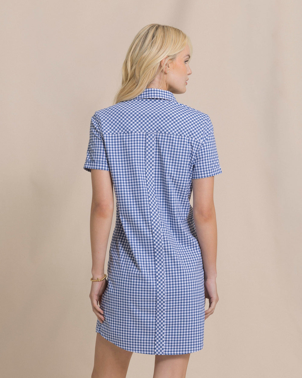 The back view of the Southern Tide Kamryn Gingham Coastal Breeze® Dress by Southern Tide - Nautical Blue