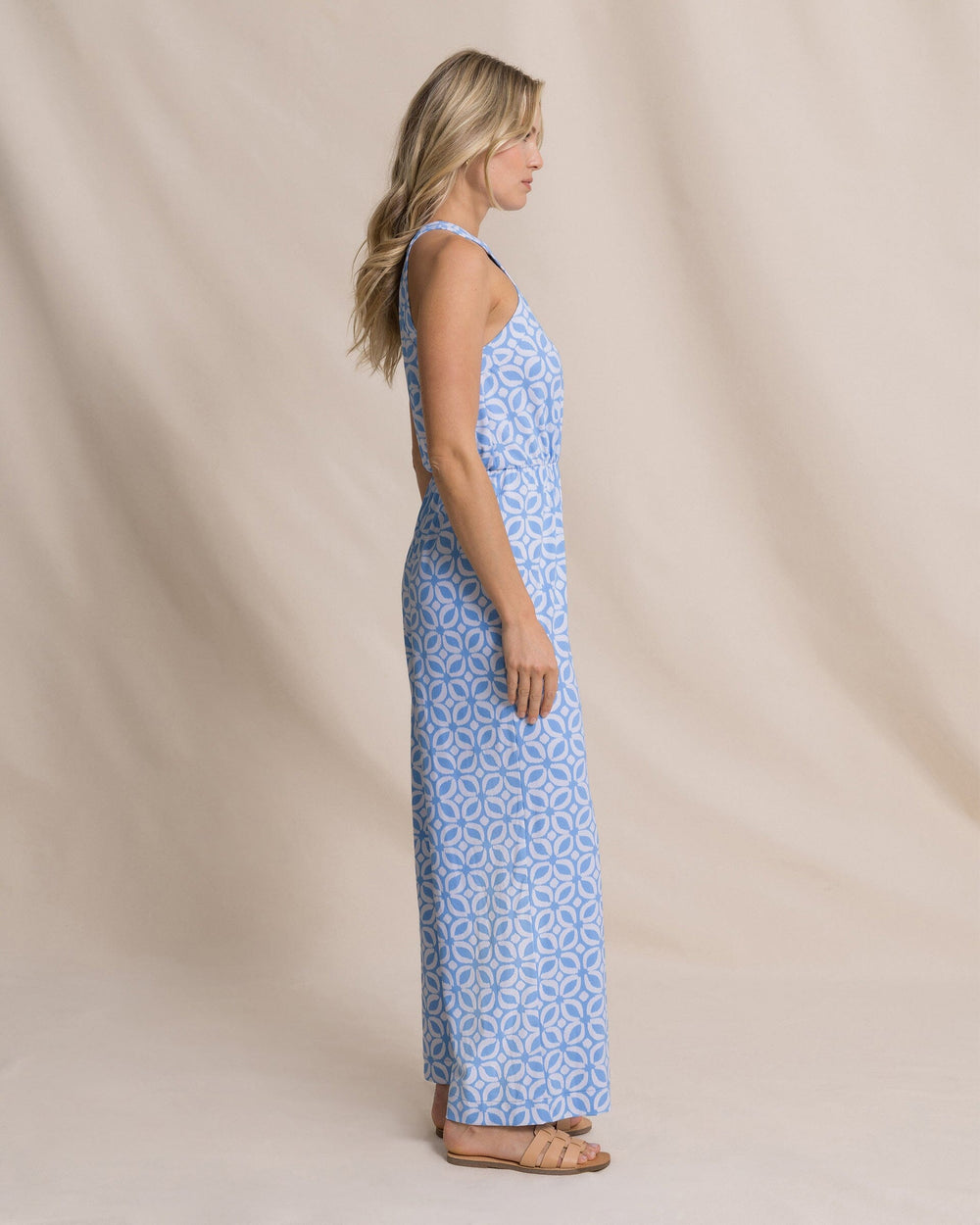 The side view of the Southern Tide Karrigan Printed Performance Jumpsuit by Southern Tide - Ocean Channel