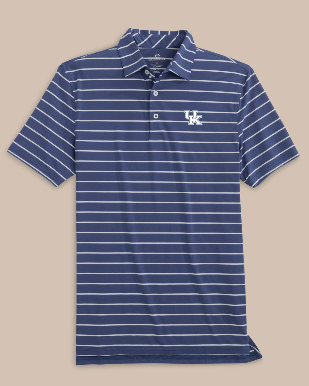The front view of the Kentucky Wildcats brrr°®-eeze Desmond Stripe Polo by Southern Tide - Navy