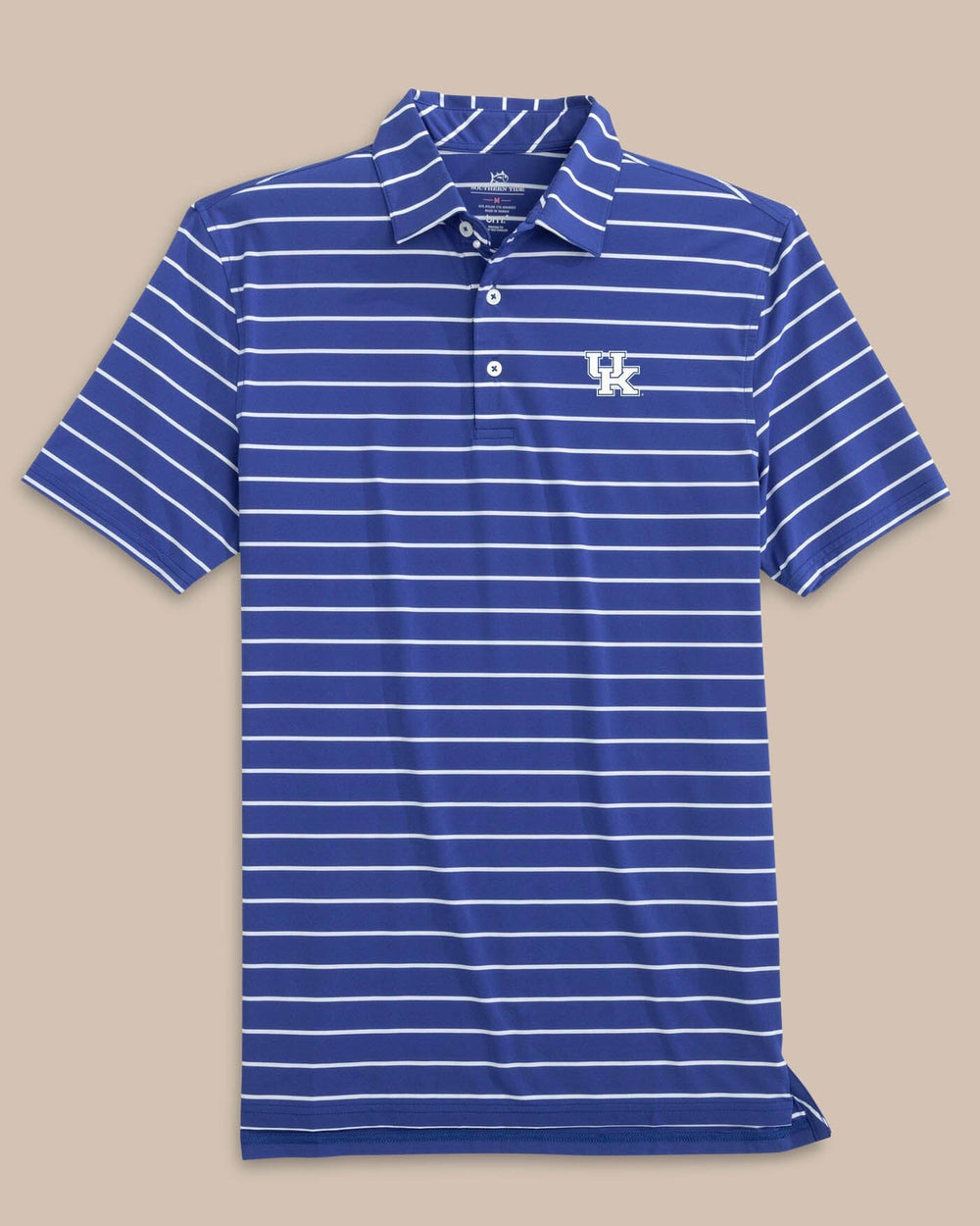 The front view of the Kentucky Wildcats brrr°®-eeze Desmond Stripe Polo by Southern Tide - University Blue