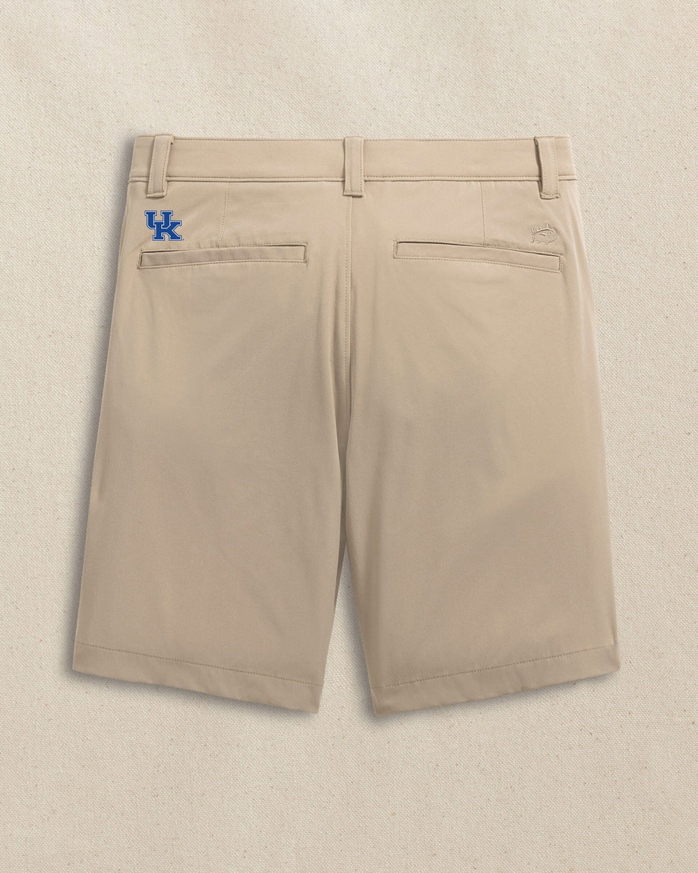 The back view of the Southern Tide Kentucky Wildcats brrr°®-die 8" Performance Short by Southern Tide - Sandstone Khaki