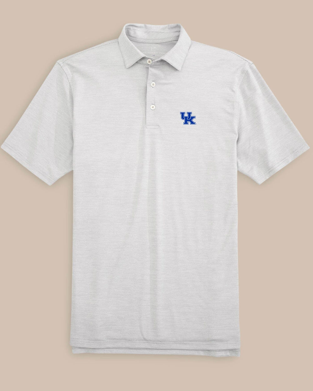 The front view of the Kentucky Wildcats Driver Spacedye Polo Shirt by Southern Tide - Slate Grey