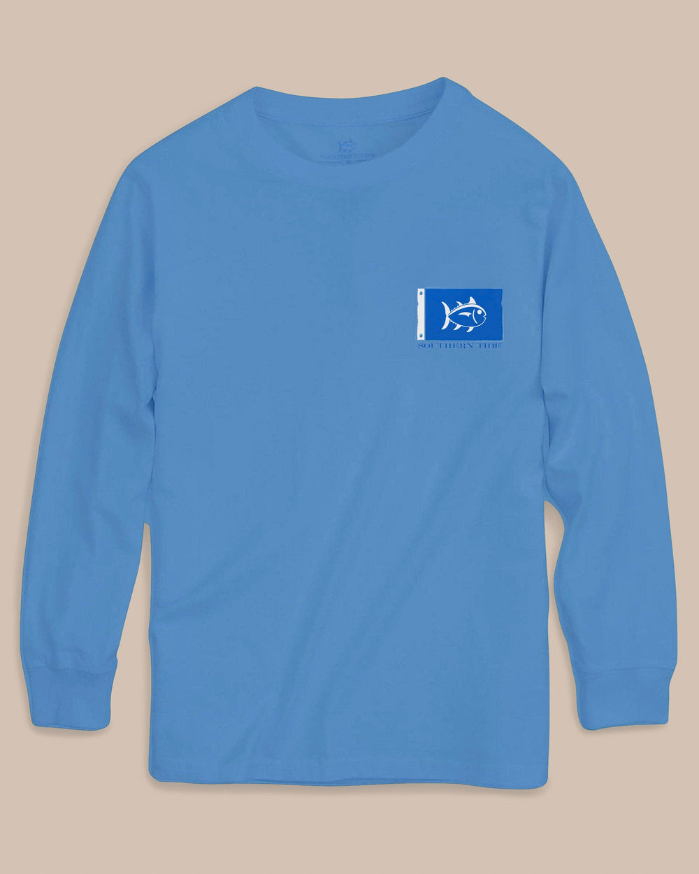 The front view of the Southern Tide Kids Catch Flags Long Sleeve T-Shirt by Southern Tide - Ocean Channel